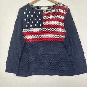 Norton Studio Sweater Womens M Crochet Flag Americana Open Knit